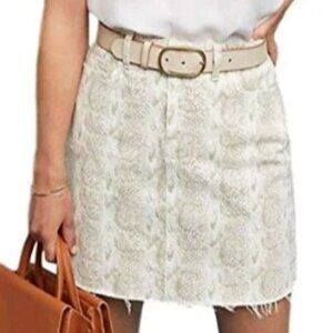 Anthropologie Paige White Denim Mini Skirt Snake Print Raw Hem Cotton Short